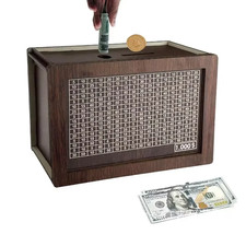 Money Saving Challenge Box Gift - Wooden Piggy Bank Cash Box With Counter 1k-10k