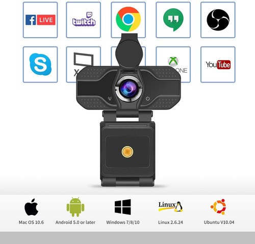 Gesma 1080P Webcam with Built-in Microphone Privacy Cover For PC Laptop Desktop - 第 7/9 張圖片