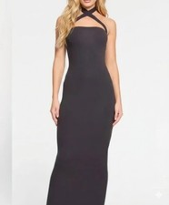 New Skims Fits Everybody Wrapping Long Slip Dress Onyx XS NWT Black Wrap