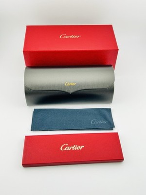 Cartier Sonnenbrillenetui Set - schwarzes Hartschalenetui, rote Box, Stoff - echt