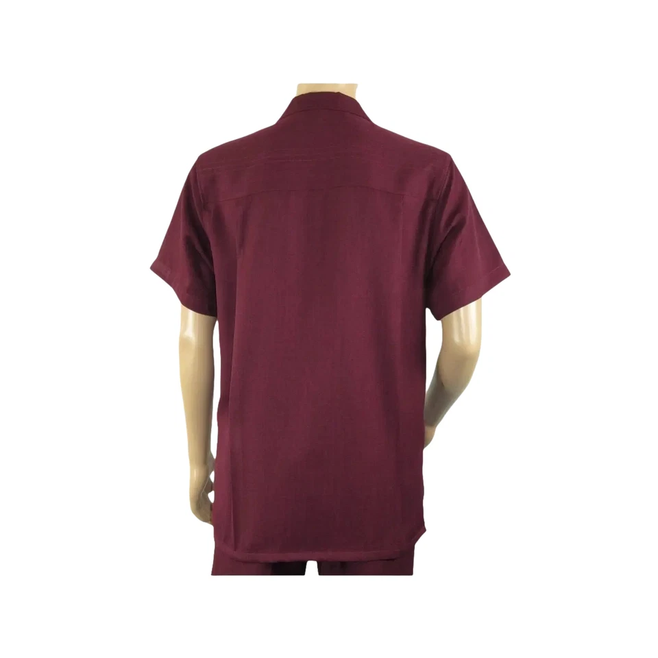 Traje de ocio para caminar de 2 piezas para hombre mangas cortas de DREAMS 256-06 borgoña lisa Foto 4 de 4