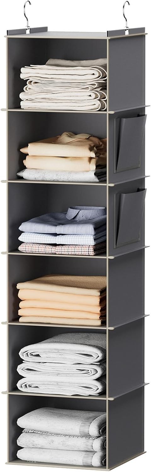 YOUDENOVA Hanging Closet Organizer and Storage, 6-Shelf Closet Hanging Storage S