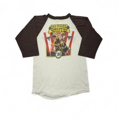 Van Halen Worldwide Tour Raglan T-Shirt Brown C 1980s vintage concert t-shirt, vintage, single stitch, B+ condition