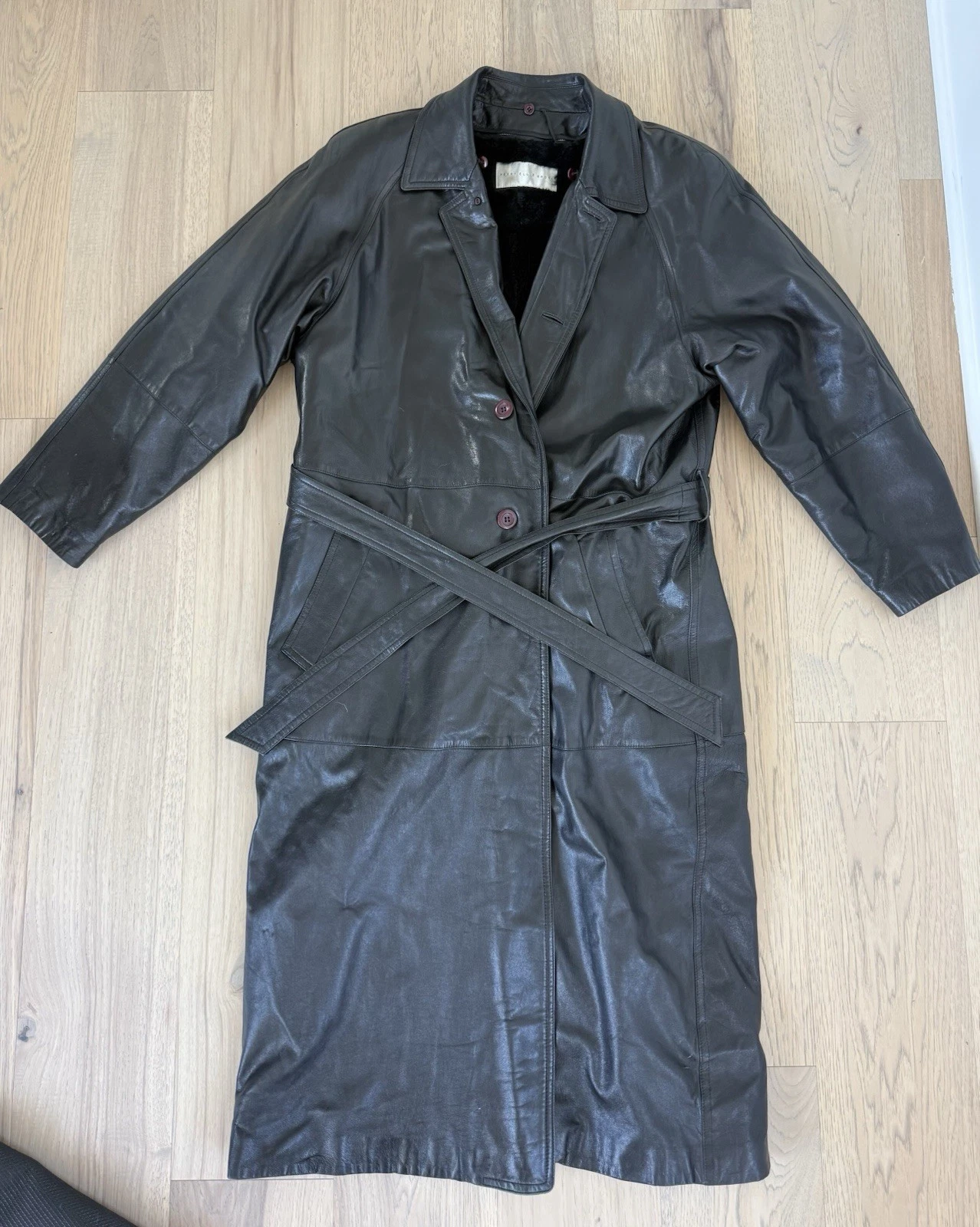 Perry Ellis Sport Men’s Vintage Full Length Genuine Leather and Fur Trench Coat - product detail image 1