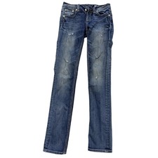 Miss Me Jeans Girls 12 Blue Skinny Slim Medium Wash Distressed Stretch Denim