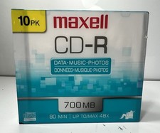 Maxell CD Recordable Media - Cd-r - 40x - 700 Mb - 10 Pack Slim Jewel Case New