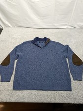 Chaps Heavy Henley Sweater Heathered Blue Mens XL Elbow Patches Retro Y2K NICE 