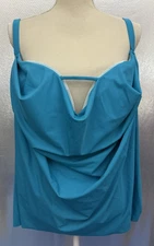 Torrid Swim Top Womens Plus Sz 2X Blue Green Cowl Neck Tankini Wireless NWT