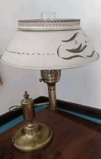 19" Vintage Brass Mid Century Table Desk Office Lamp Beige Tole Toleware Shade