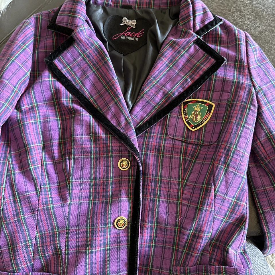 Chaqueta Blazer De Colección Mujer Jack BB Dakota Púrpura Cuadros Tartán Academia Años 90 Y2K Foto 2 de 4