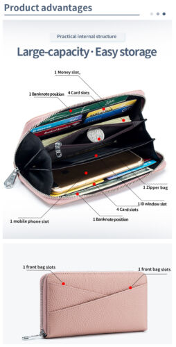 Carteras de cuero genuino para mujeres damas billetera sin asas acordeón bloqueo RFID - Imagen 8 de 20