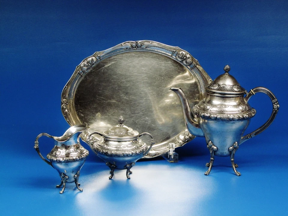 Antique Baroque H. Meyen & Co. of Berlin 800 Silver Coffee / Tea Set with Tray. - Image 3 of 4