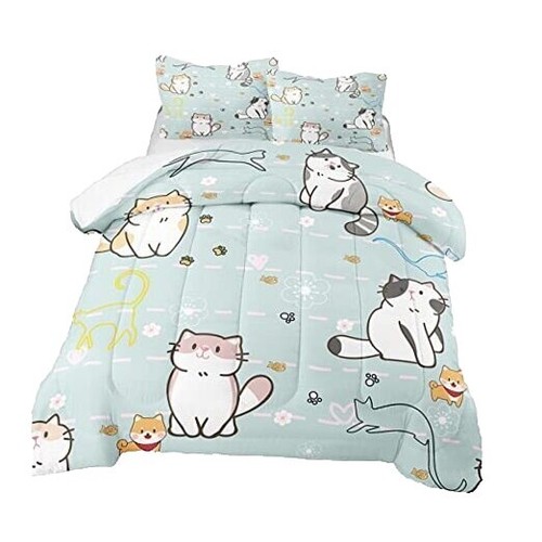 Simpatico Set Biancheria Da Letto Gatto Nero Per Ragazze - 3 Pezzi Twin Con Federe - Morbida Microfibra Per Cameretta - 2