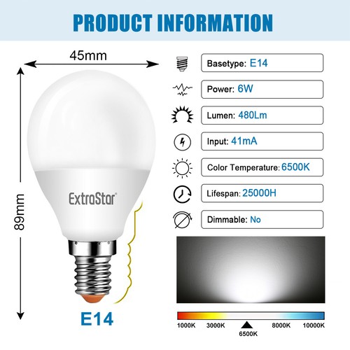 Pack of 6 ,E14 SES LED Golf Round Light Bulb 5W 6W 7W Cold White / Warm White - Picture 15 of 18