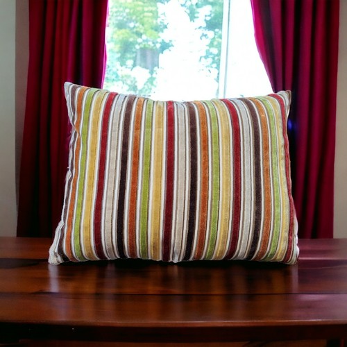 Pier 1 Striped Pillow Cover with Feather Filled Insert 18x13 Textured Velvet One