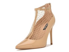 Nine West Fishnet Light Natural Patent Pointy Toe Stiletto Heel Ankle Strap Pump