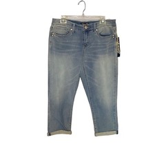 Seven7 Cropped Girlfriend Jeans Cuffed Hem Blue Denim Women's Size 8 NWT