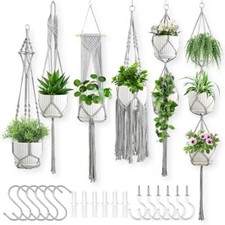 Macrame Plant Hangers, 6Pack Hanging Plant Holders Indoor w/ 6 Set Hooks
