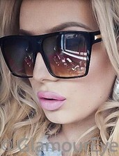 Vintage Oversized Square Flat Top Glossy Black Fashion Blogger Sunglasses 8818 L