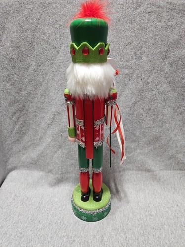Pier 1 Green King Nutcracker With Crown And Lollipop 18 Inch Bling Glitter - Picture 7 of 15