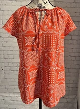 Women’s Shein Red/White Peep Hole Tie Front Short Sleeve Shirt Size Small