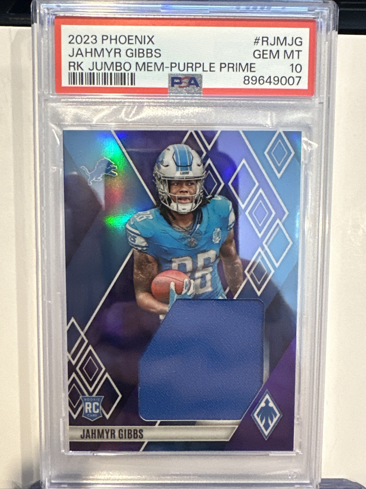 Jahmyr Gibbs Panini Phoenix Rookie Jumbo Memorabilia #RJMJG Purple Prime