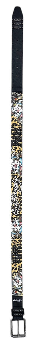Ed Hardy Men's Leopard Skull Print Black Belt With Pyramid Ed Hardy Men's Leopard Skull Print Black Belt With Pyramid