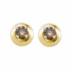 10kt Yellow Gold Round Brown Treated Diamond Stud Earrings 1/2 Ctw