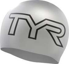 TYR Adult Silicone Swim Cap with Large Logo - Silver