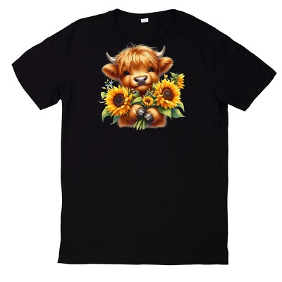 Highland Cow Sunflower Print Cotton T-Shirt