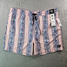 NWT Hurley Board Shorts Swim Trunks Men XXL No Liner Blue Geometric Print Pink