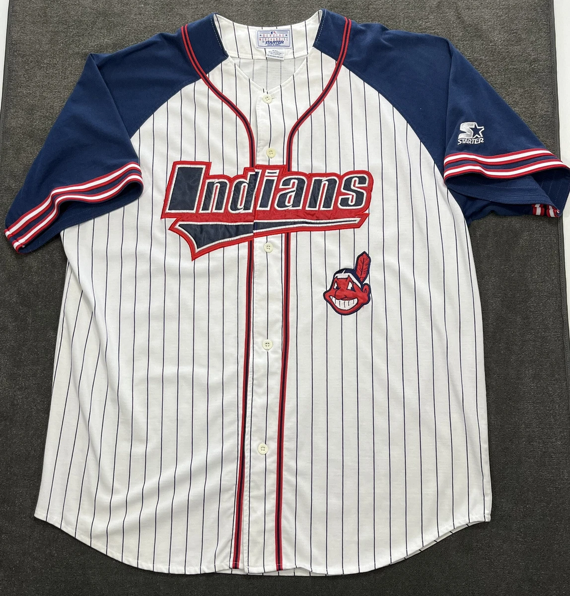 VINTAGE CLEVELAND INDIANS MLB SHIRT JERSEY CAMISETA STARTER WHITE BASEBALL