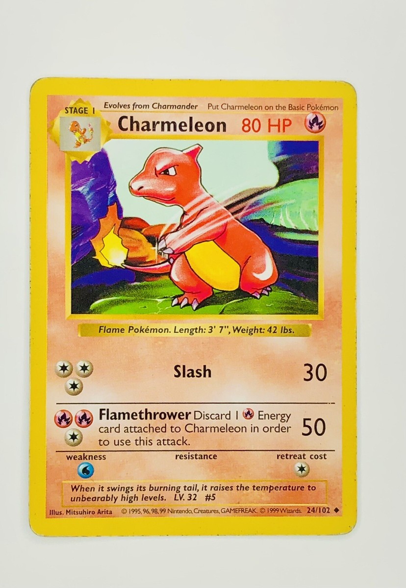 1999 charmeleon pokemon card value Pokémon 1999 CHARMELEON 24/102 Base Set Rare Uncommon SHADOWLESS VINTAGE  WOTCLP