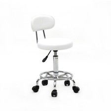 US Spa Salon Stool w/Back Rest Line Sponge Adjustable Height 5Wheel Swivel White