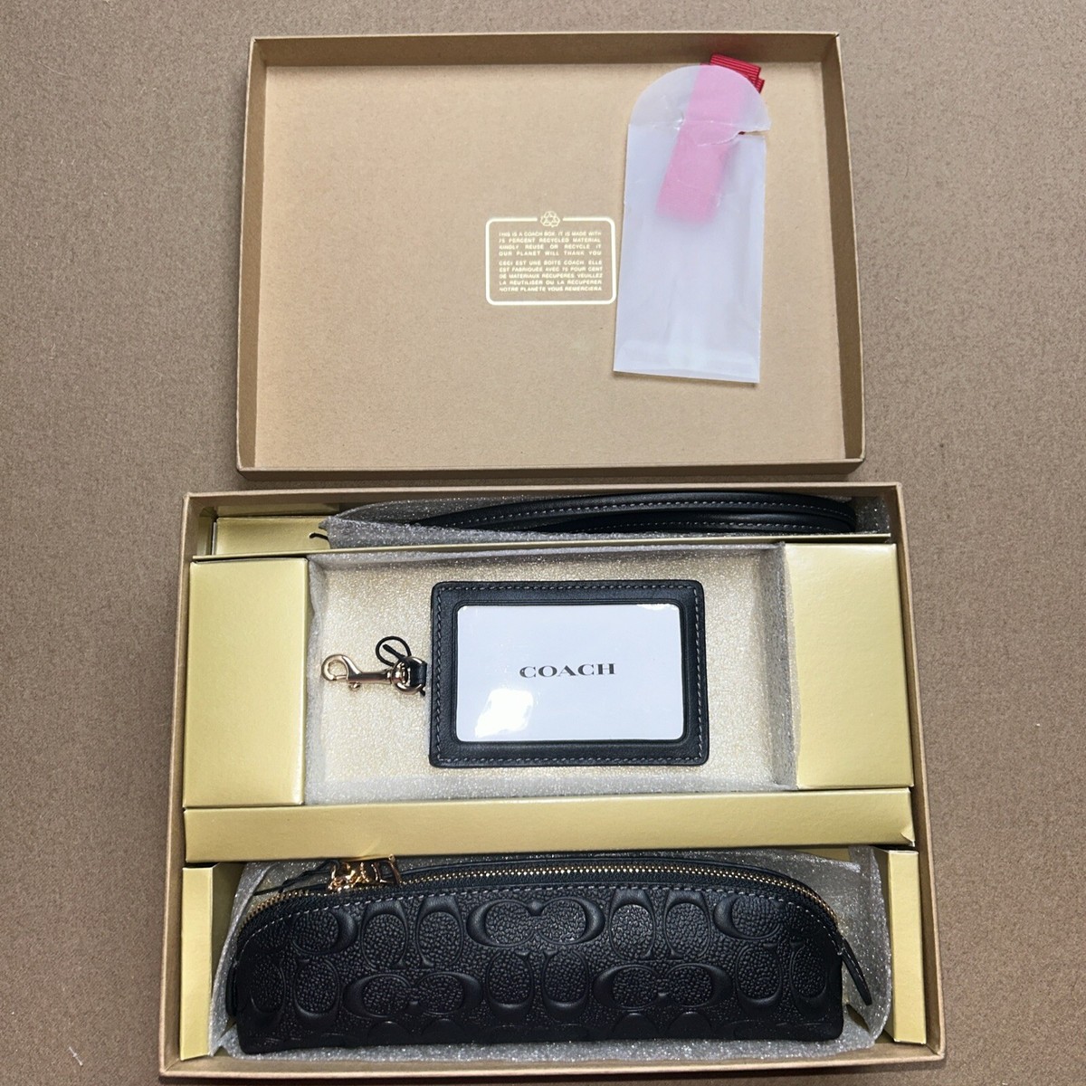 Coach Boxed Pencil Case And Id Lanyard Set In Black