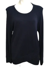 Active Life Navy Long Sleeves Round Neck Pleated Stretch Pullover Sweater Large 