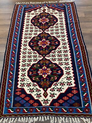 Vintage Handmade Colorful Turkish Kilim Accent Rug, Charming Floral Design, 4x6