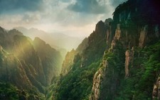 Landscape nature mountains mist forest sun rays china Custom Gaming Mat Desk