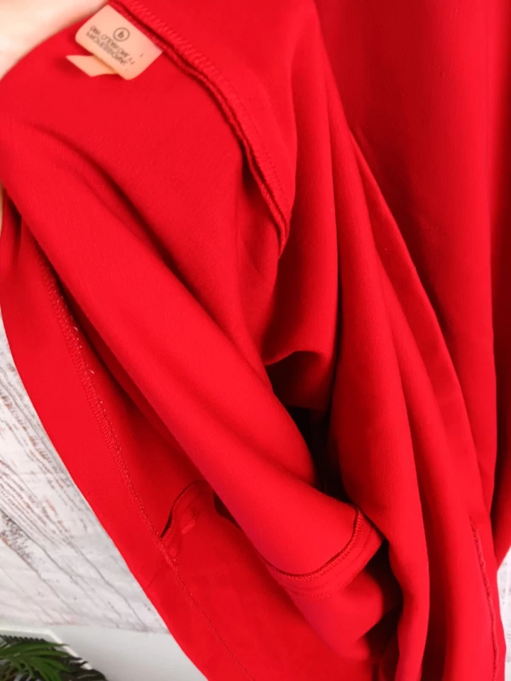 Vestido Vaina Calvin Klein Para Mujer Talla 6 Rojo Hasta la Rodilla Capucha Cuello Redondo Pliegues Foto 4 de 4