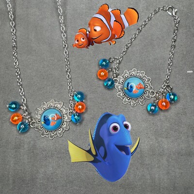 FINDING NEMO DORY Handmade Matching Cabochon Charm Necklace & Bracelet Set  NEW