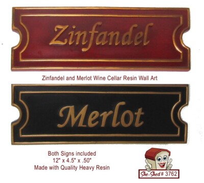 Zinfandel Merlot Wine Cellar Resin Wall Art Plaque Signs Set both included, VGG