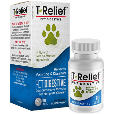 T-Relief Pet Digestive, Relieves Vomiting & Diarrhea, 90 Tablets