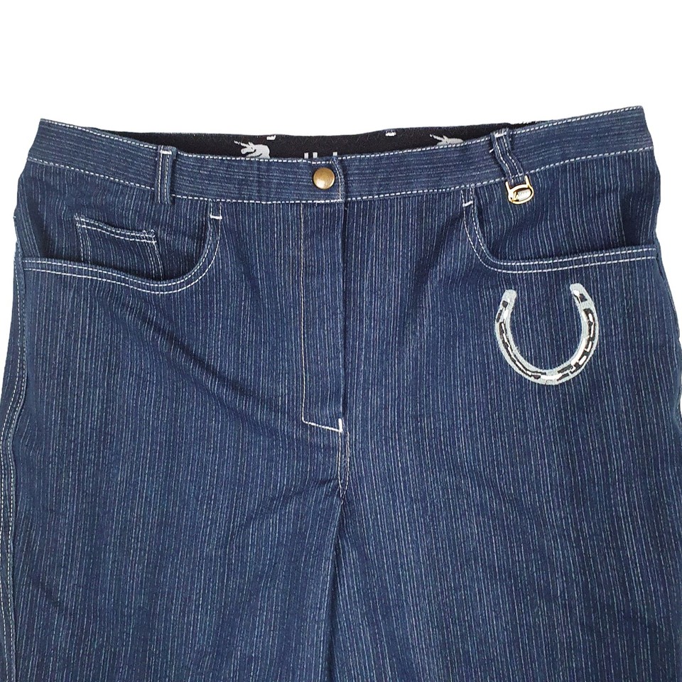 Unicorn Denim Stretch Jodhpurs Size 18 Ladies White Stitching Horse
