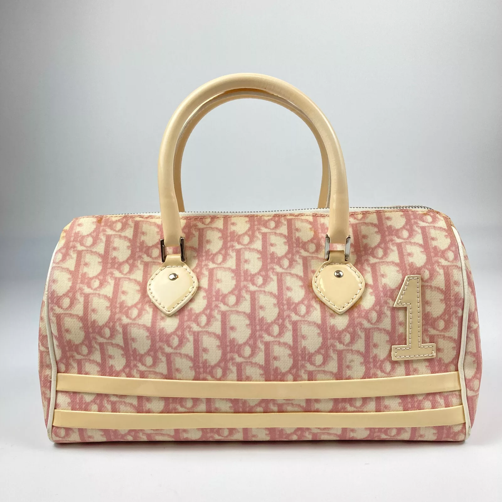 Auth Christian Dior 2004 Trotter Mini sac Boston rose s35