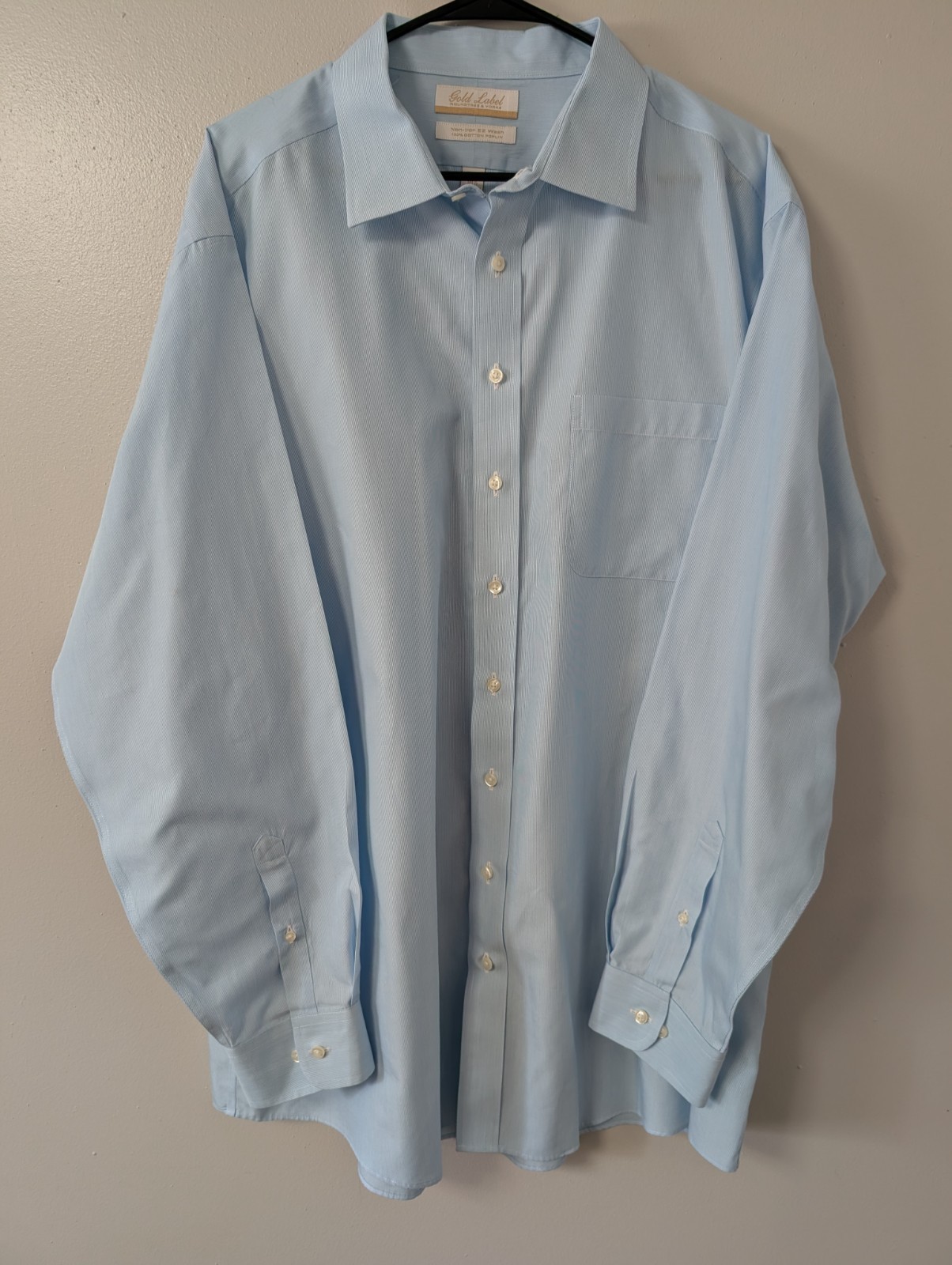 Roundtree & York Gold Label 80s Blue Non Iron Shirt Mens 18.5 36/37 Tall