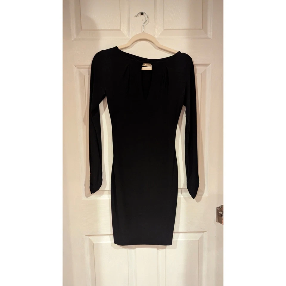 Arden B. Mini vestido preto manga longa buraco na fechadura bodycon coquetel festa carreira P - Imagem 3 de 4