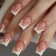 French Press on Nails Medium Square Fake Nails Tips Full Cover 3D False Nails