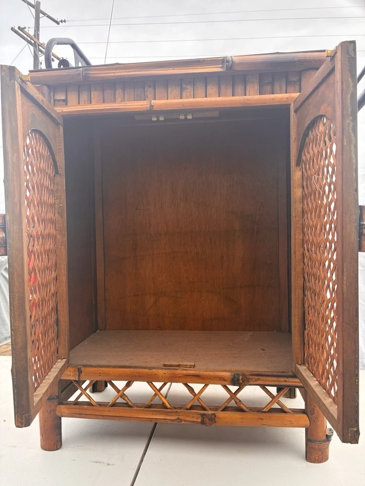 Tropical Tiki Bamboo Cabinet – Retro Rattan Accent Piece - Image 2 of 4