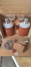 Vintage Leather Travel Bar Set with 2 Flasks ...