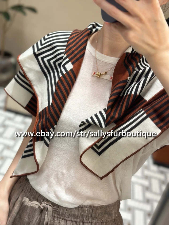 Sallys 70% Cashmere & 30% Silk Wrap Scarf Double Face Stripes Print Shawl 35" - Image 3 of 4